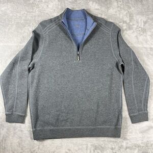 Tommy Bahama Light Blue/Grey Quarter Zip Pullover Mens Large Reversible Coastal